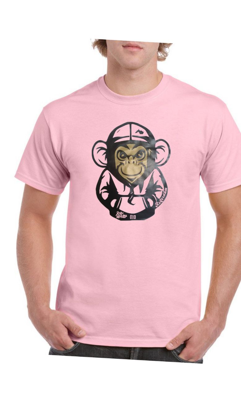 Monkey 010 print op T-shirt in 4 keuren