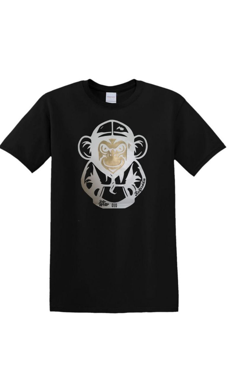 Monkey 010 print op T-shirt in 4 keuren